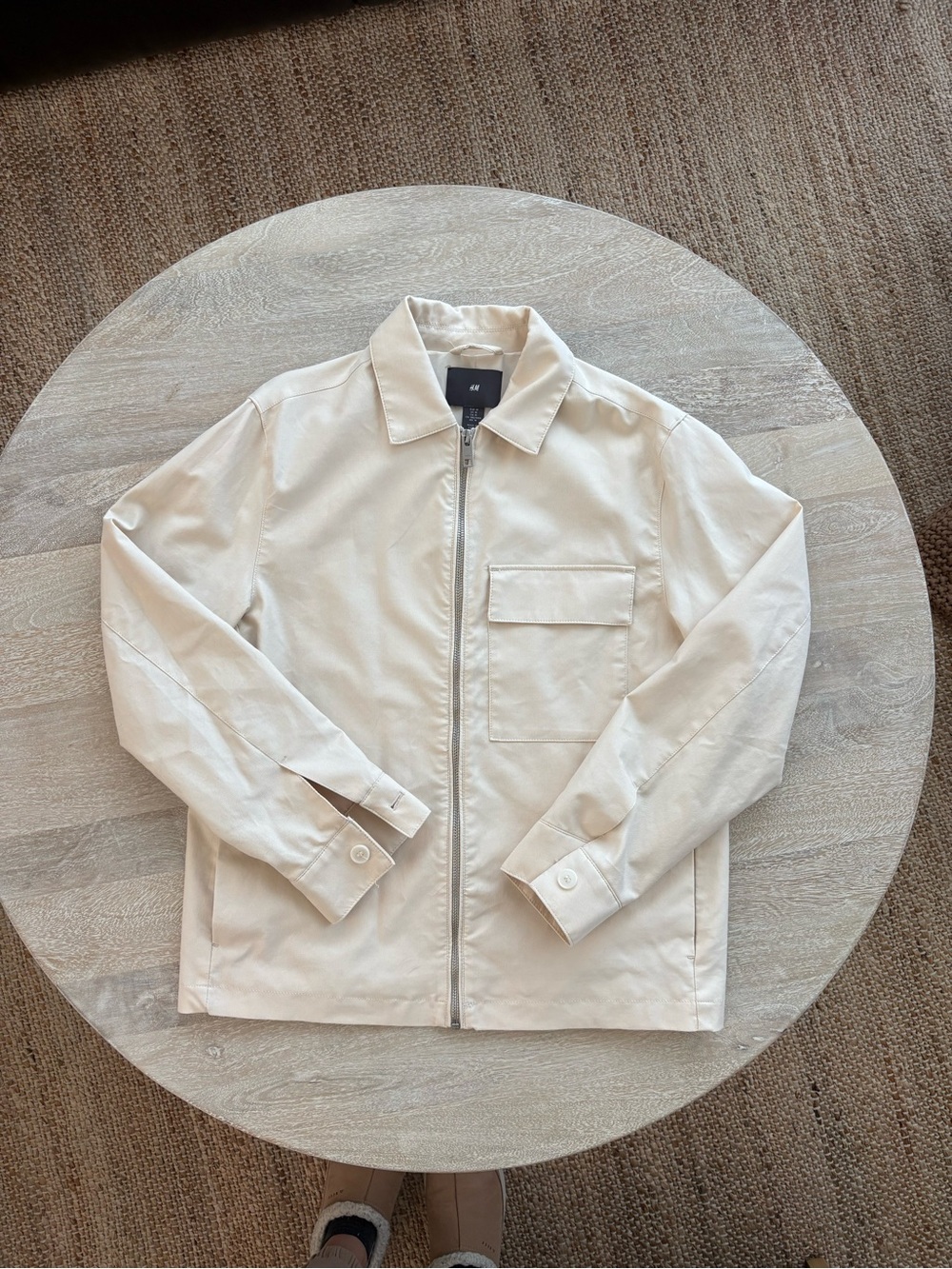 H&M Off-White Zip-Up Shirt Jacket Medium